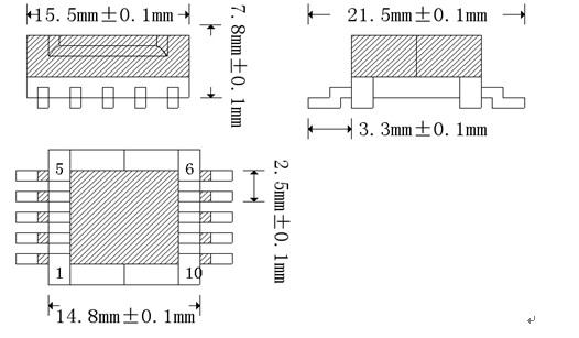 EFD15 SMD pin5+5外观尺寸图